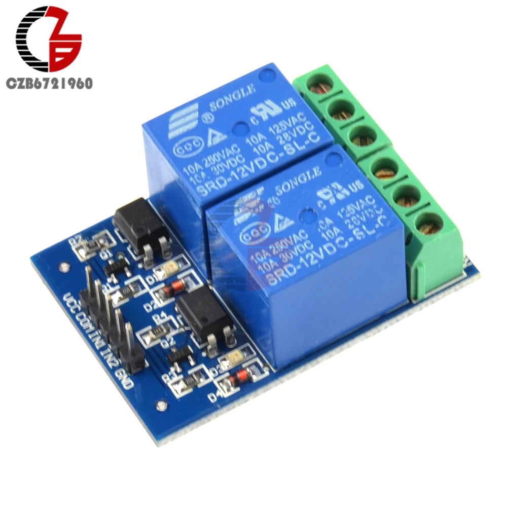 Двухканальный релейный модуль 12 В постоянного тока 10 А с оптроном для Arduino PIC AVR DSP