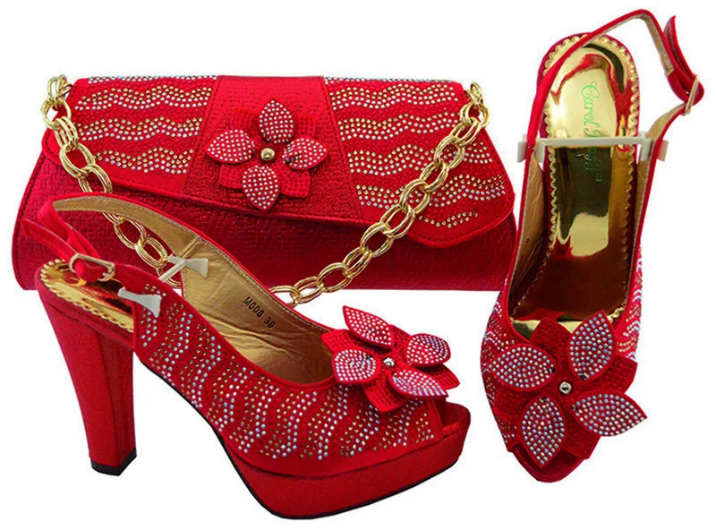 

Red color African aso ebi shoes and bag italy design with free ship sandal with clutches evening bag many stones new SB8134-4