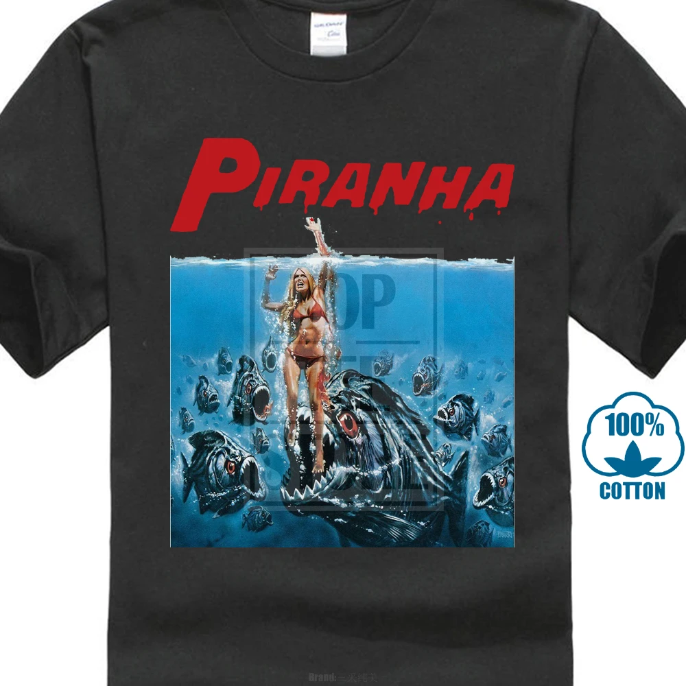 

2017 Newest Piranha 80'S Vintage Movie Horror 3D Printed Men's 100% Cotton Short Sleeve Tees High Quality O-Neck T Shirt