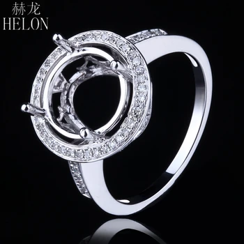

HELON Solid 14K (585) White Gold 9-11mm Round Cut Semi Mount Pave Real Diamonds Ring Engagement Wedding Ladies Fine Jewelry Ring