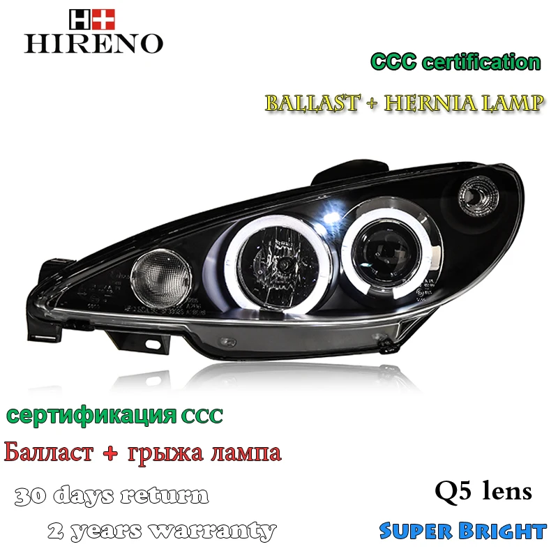 Hireno Headlamp for 2004 2008 Peugeot 206 Headlight Assembly LED DRL