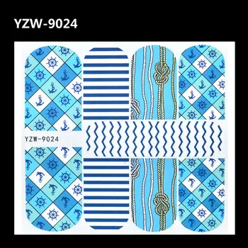 WUF 1 Sheet Nail Sticker Beach Wave Ship Wheel Nail Tattoo Decals Water Transfers Stickers For Nails Art Decorations Tool
