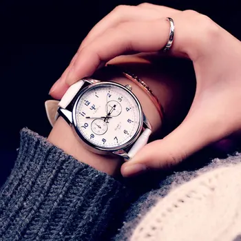 

2019 New Men's Leather Watches Fake Binocular Digital Dial Casual Fashion Exquisite Precision High-end Simple Quartz Watch