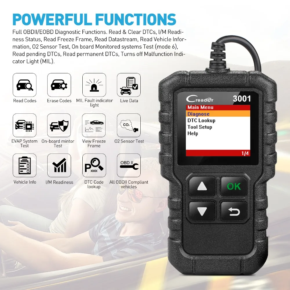 Запуск X431 CR3001 читатель Кода OBDII сканера OBD2 сканирование на коды ошибок и их сброс