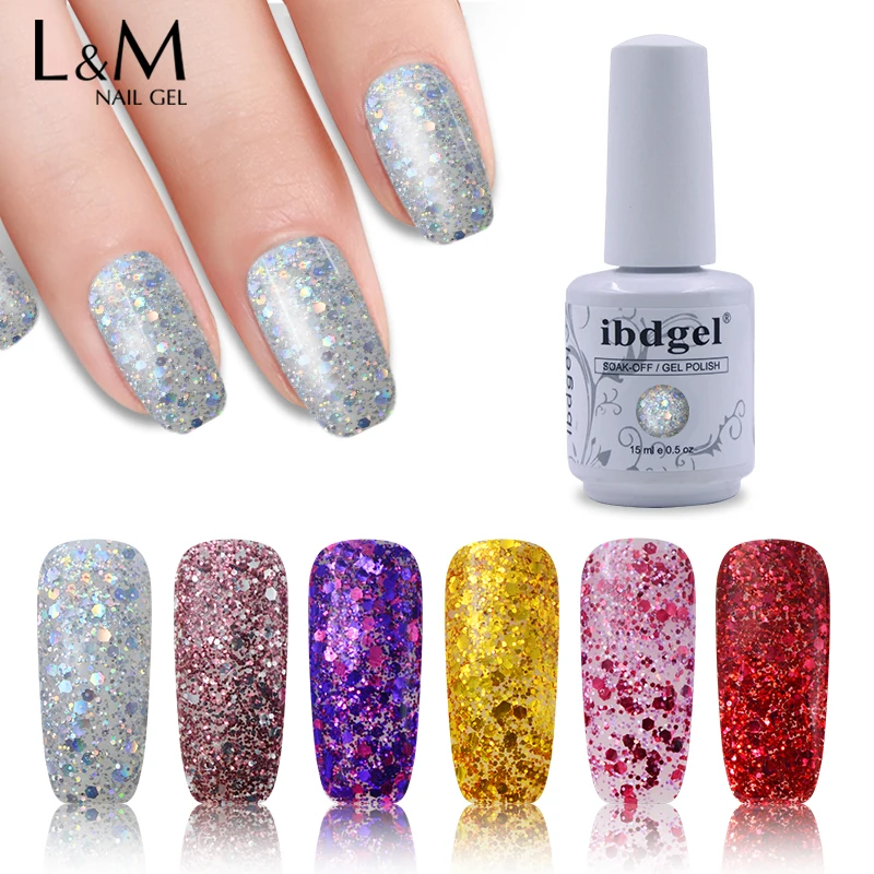 

ibdgel Shinning Diamond UV Nail Gel Silver Diamond Nail Gel Polish Glitter Soak Off 52 Colors Gel Lacquer