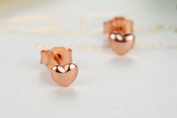 Настоящие 925 пробы, серебряные и розовые золотые миниатюрные серьги-гвоздики в форме сердца для женщин, женские подлинные оригинальные ювелирные изделия, подарок