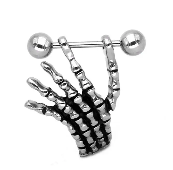 1 Pair 316L Surgical Steel Barbell Piercing Skeleton Ghost Hand Hand