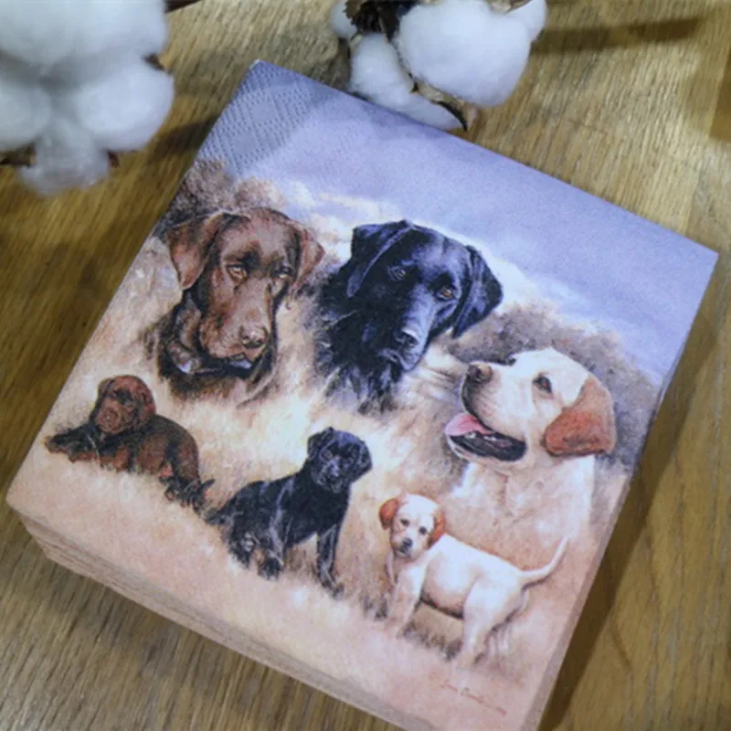 25cm table paper napkins tissue cute animal dogs handkerchief oil craft
