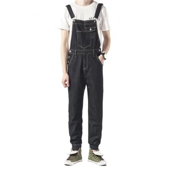 

2017 New Arrival Casual Black One Piece Men Overalls Skinny Feet Jumpsuit Bib Pants Suspender Braces Adult Jumpsuits Mens