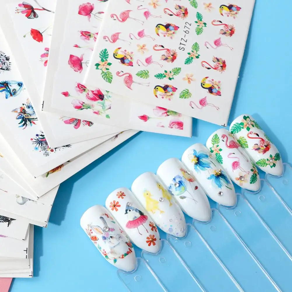 Горячая 15 шт. модные Фламинго цветочные воды ногтей Передача Книги по искусству Наклейки Маникюр Наклейка