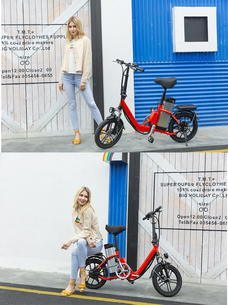 Cheap 16inch electric bicycle 48V15AH 350w motor Urban smart electric bicycle Double power female and small fold ebike  speed 25-40km 14