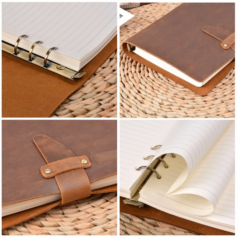 High Quality Rustic Genuine Leather Rings Notebook A5 Spiral Diary Brass Binder Journal Sketchbook Agenda Planner Stationery High Quality Rustic Genuine Leather Rings Notebook A5 Spiral Diary Brass Binder Journal Sketchbook Agenda Planner Stationery