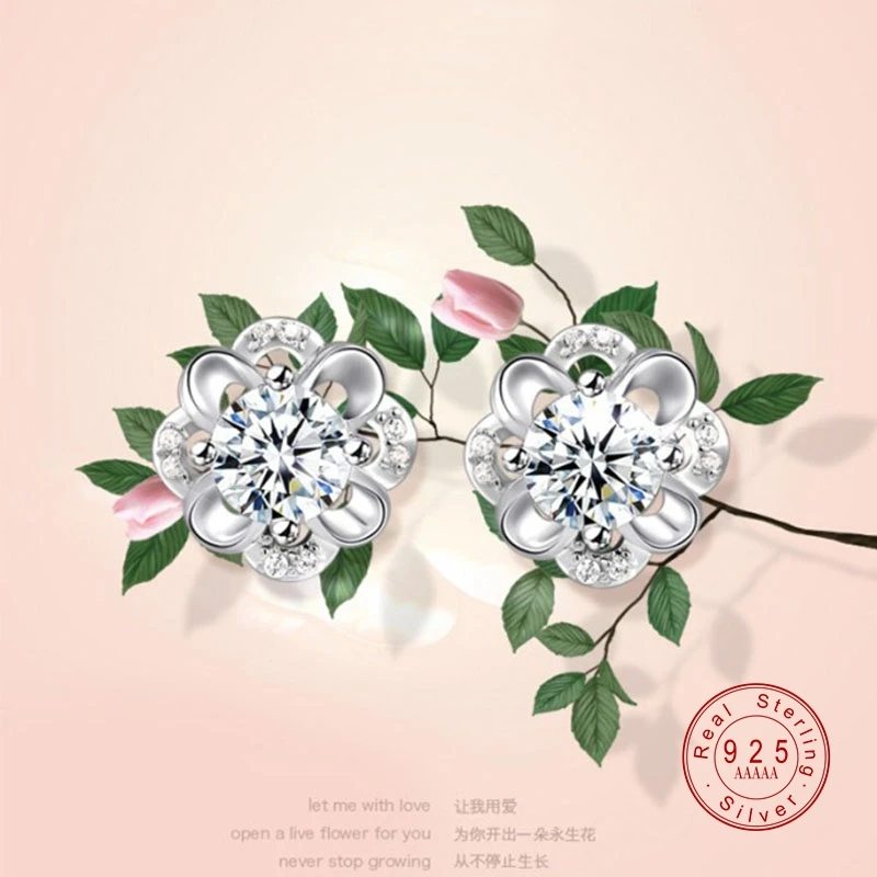 

2019 New Luxury 100% Real 925 Sterling Silver Flower Earrings for Women S925 Silver Classic Flower Stud Earring New Fine Jewelry