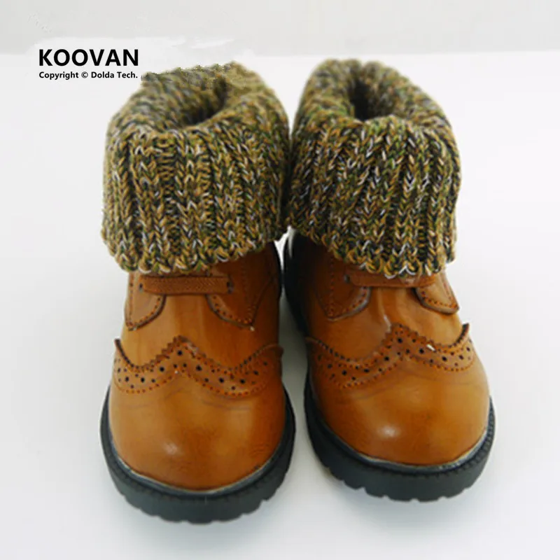 

Koovan Children Boots 2017 Baby's Shoes Soft Bottom Cotton Boots Retro British Boys Girls Leather Snow Children Wool Burring