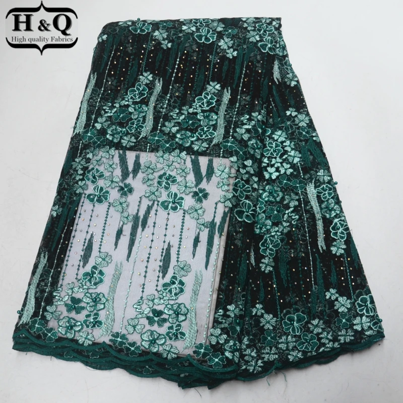 

Best selling African Tulle Lace Fabrics Embroidery Stones high quality French voile Laces 5 yards/pcs for Party wedding dress