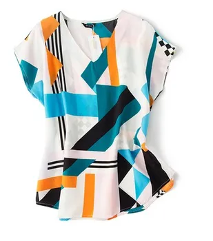 

Silk, crepe de Chine, round neck, fashion print, size code, short sleeved T-shirt 2019
