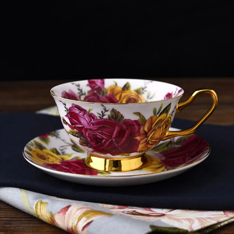 GLLead Мода Роза керамическая кофейная чашка костяной фарфор в европейском стиле чайные чашки набор блюдец креативный подарок фарфор