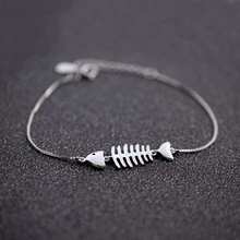 Браслеты из стерлингового серебра 925 пробы для девочек, милый Шарм «Рыбная кость», тонкие браслеты на цепочке, подарок на день рождения для женщин