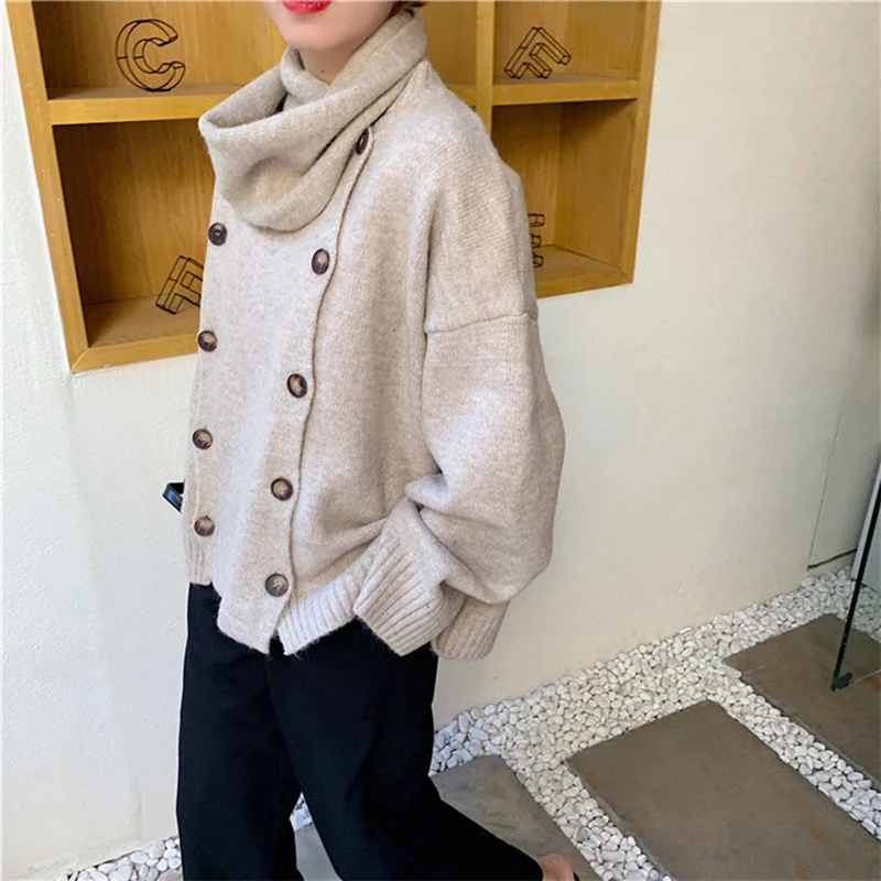 Sweaters Sleeve Sweater Bib 9826 Pull Hiver Turtleneck Femme Fashion Long Pullover Knit Khaki Warm 2019 Women's Temperament Oln New SBwFw8
