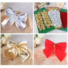 12 шт., золотой, серебряный, красный красивый галстук-бабочка, украшение для рождественской елки, рождественские банты, праздничные бантики для дома, безделушки