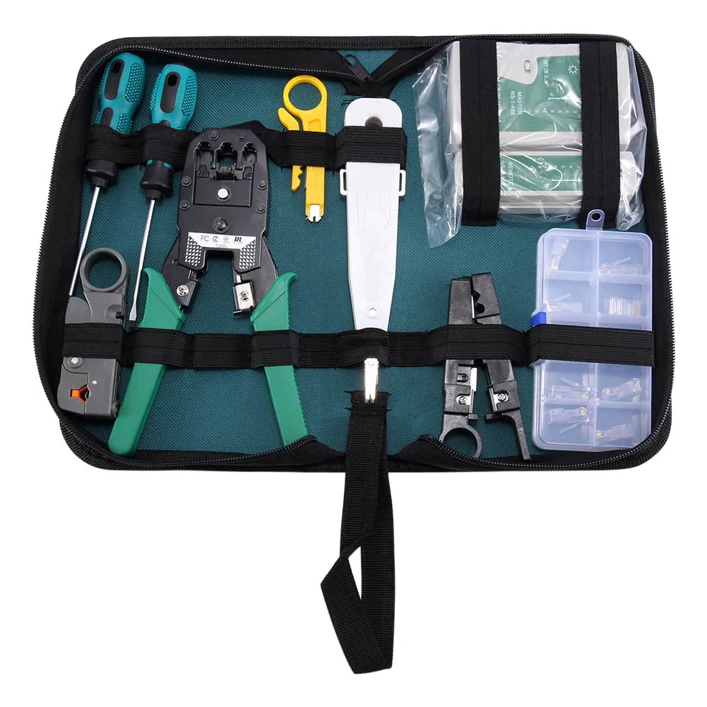 

11Pcs Portable LAN Repair Tool Kit Cable Tester Plier Crimper Plug Clamp Set With Storage Box CLH@8