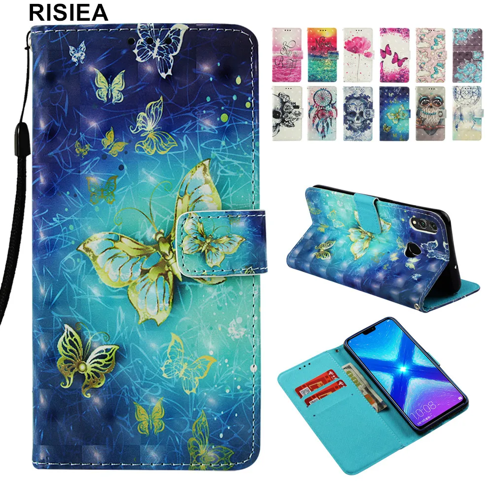 Чехол Кошелек для Huawei P Smart Y5 Y6 Y7 2017 Y9 2018 2019 Honor 8X Max 8A Note 10 9 lite 10i 7C 7A Pro откидной из