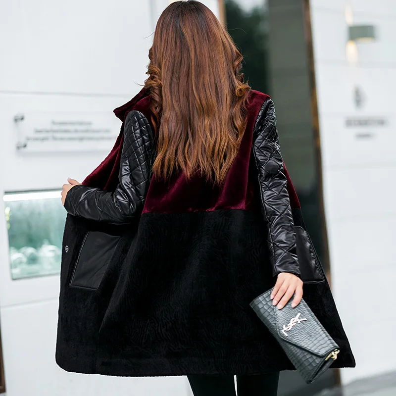 Новое поступление, зимнее шерстяное меховое пальто для женщин, высокое качество, Длинные куртки, модные, теплые, плюс размер, кожаный пуховик, верхняя одежда, M-4XL