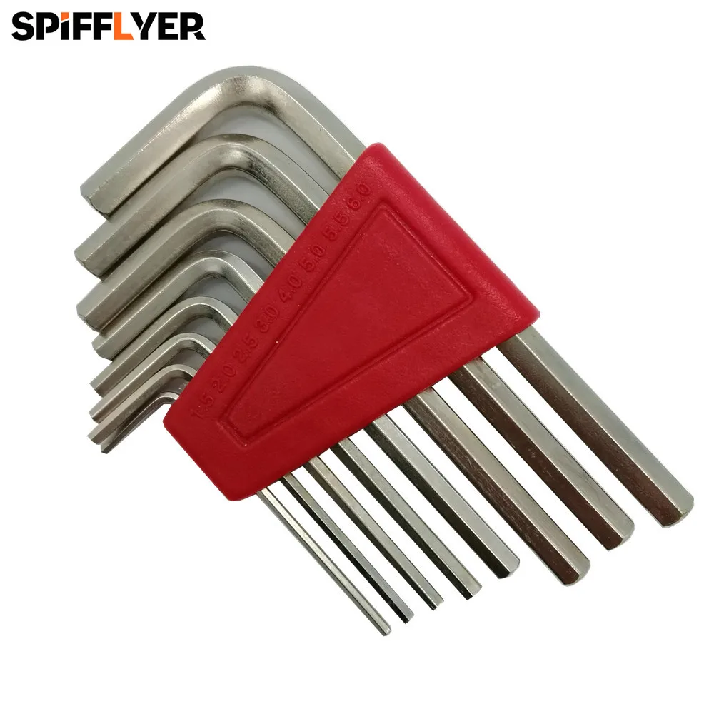 

SPIFFLYER 8PC Hex Key Wrench 1.5mm-6.0mm Long Arm Hex Head L Shape Hexagonal Spanner Wrench Set CR-V