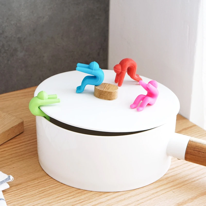 Kitchen Creative Silicone Spill-proof Villain Raise Lid Heightening for Pot Cover Anti-overflowing Phone Holder Stand