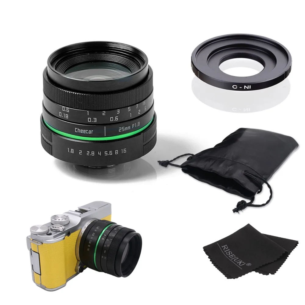 

New green circle 25mm CCTV camera lens For Nikon1:V1,J1,V2,J2 with c- N1 adapter ring +bag + gift free shipping