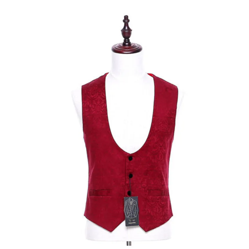 12    39   New Red Floral U-Neck Sleeveless Slim Men's Wedding Dress Suit Vest and Men's Evening Dress Suit Vest