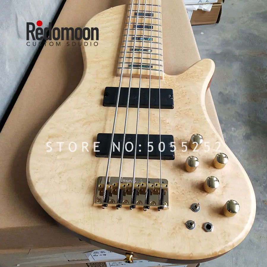 

Factory custom 5 strings electric bass with Bird eyes maple top Neck-thru bass guitar butterfly bass musical instrument shop