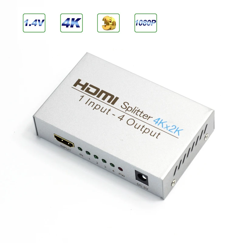 AIXXCO HDCP HDMI сплиттер Full HD 1080p видео HDMI коммутатор 1X2 1X4 Сплит 1 в 2 Выход Усилитель дисплей для HDTV DVD PS3 - Цвет: 4K 1x4