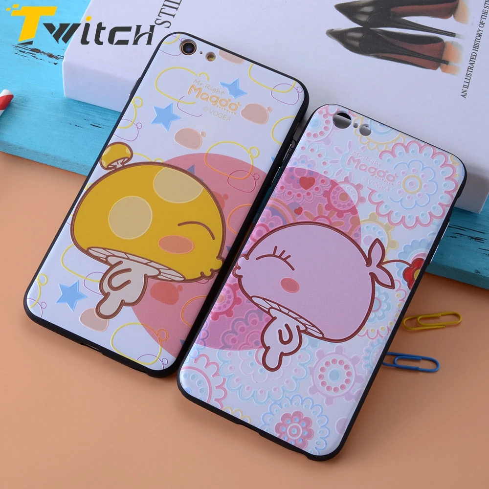 Дергаться пара телефон чехол для iPhone 6 S мультфильм милый гриб Поцелуй задняя