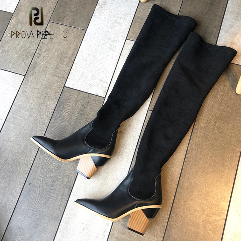Prova Perfetto newest women over the knee boots pointed toe wedge high heel thigh high boots