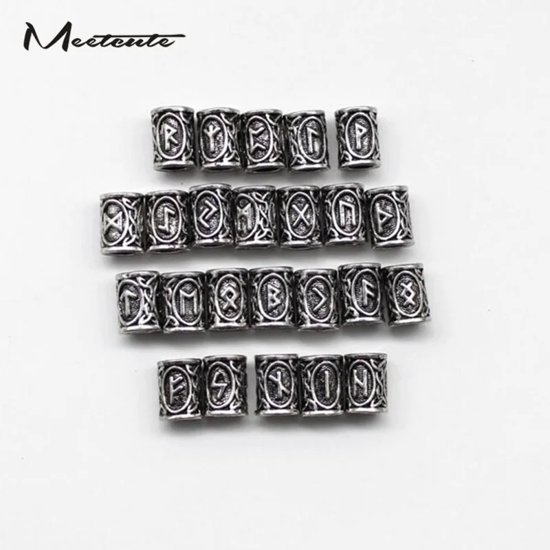 

Meetcute 24Pcs/Set 1.3cm Metal Viking Runes Beads Charms For Beards Hair Jewelry Making Diy Pendants For Needlework
