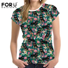 FORUDESIGNS/цветочный дизайн ротвейлера, повседневная женская футболка, модная женская футболка с круглым вырезом и коротким рукавом, комфортные топы, женские футболки