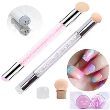 Pintura Que Pontilham Double End Dicas DIY Strass Handle Manicure Ferramenta Esponja de Silicone Cabeças Stamper Nail Art Pincel Caneta Gradiente(China)