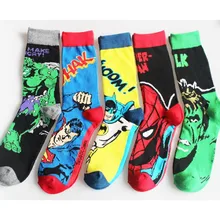 Мода герой комиксов Marvel общие носки мультфильм Бэтмен человек паук Супермен, Халк по колено теплые Мстители носки Длинные искусство Funky Sox