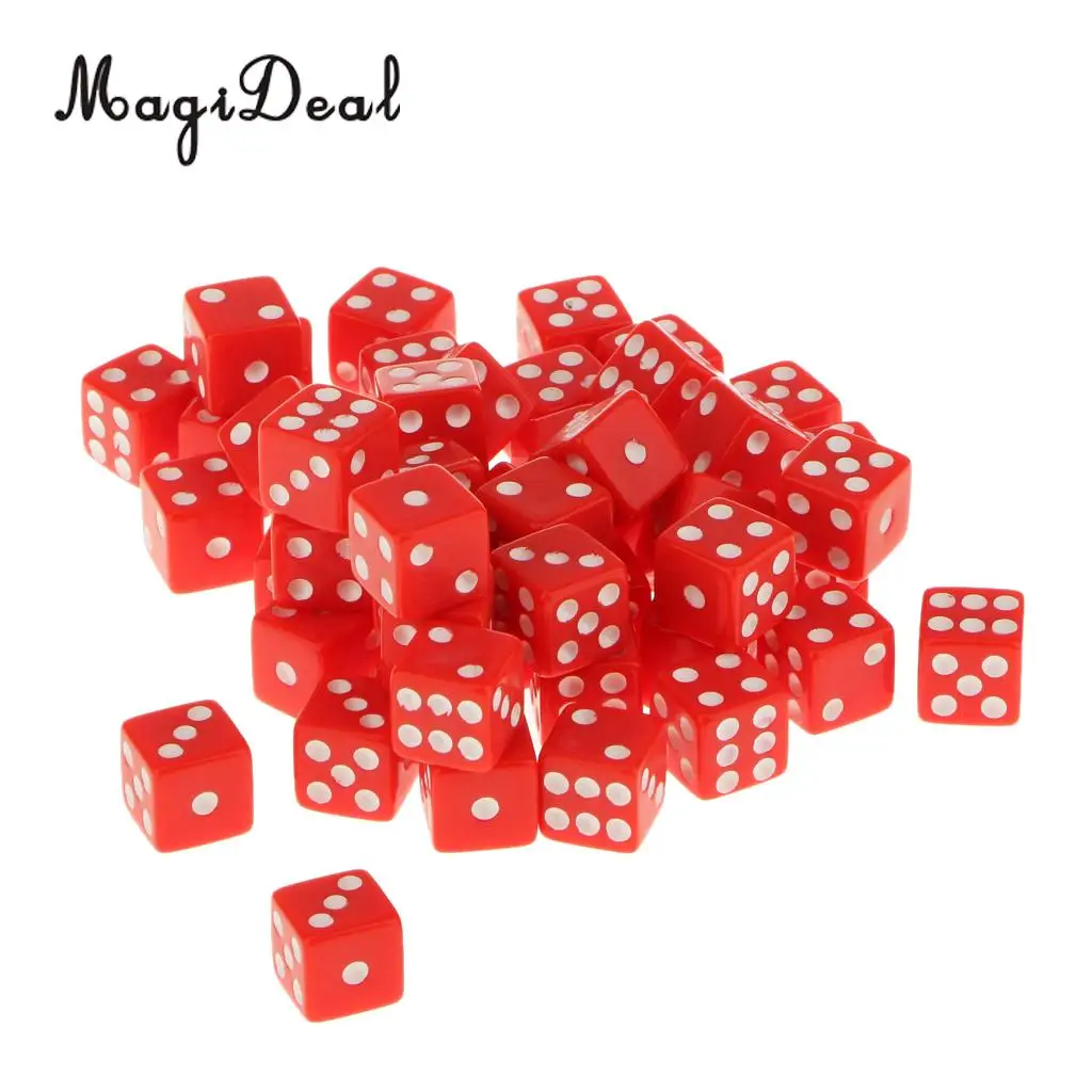 MagiDeal 12mm 50Pcs/Set Acrylic Six Sided Spot Dice for Table Game Party Games Dice Toys Gift 6Colors