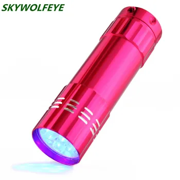 

Mini Aluminum UV Ultra Violet 9 LED Flashlight BlackTorch Light Lampr purple Super Bright Hard Light Free Shipping #NO20
