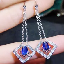 Сапфировые Серьги 0.6ct* 2 шт драгоценные камни серьги-подвески с натуральным камнем и настоящим сапфиром 925 стерлингового серебра тонкие серьги# J19011103