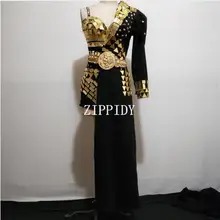 Женский танцевальный костюм певицы для ночного клуба, купальник с блестками, золотой зеркальный боди, полукуртка, черное пальто, дизайнерские вечерние комплекты из 2 предметов, Dj