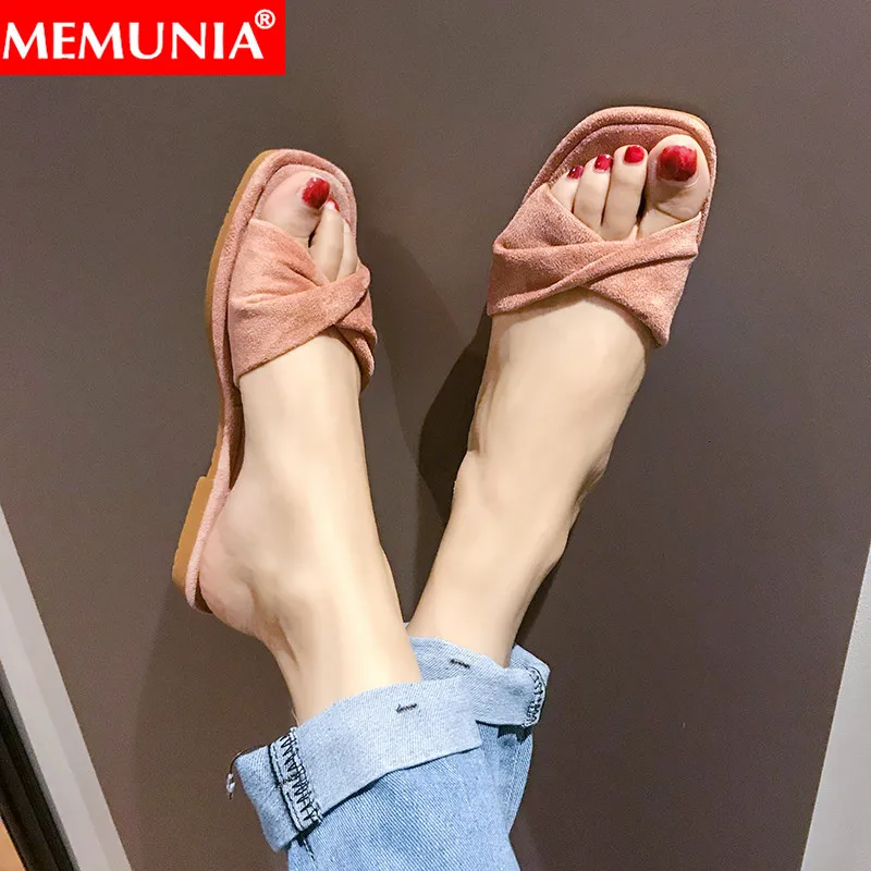 

MEMUNIA 2019 new summer slippers casual flat with ladies shoes simple comfortable outside women slippers solid colors