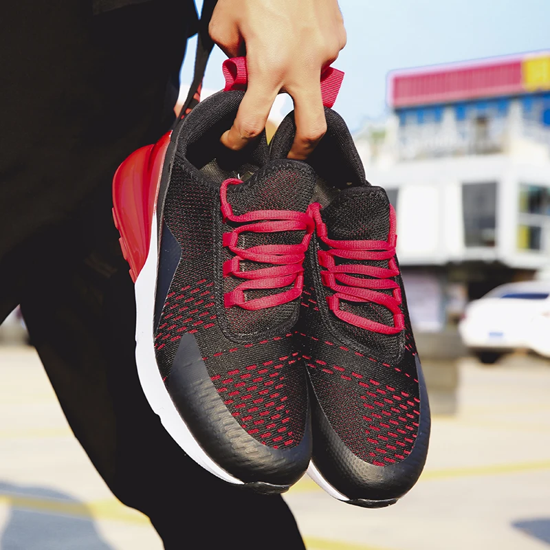 

Mens Leisure sports shoes black-red breathable mesh air cushion leisure shoes Lace Up athletic shoe