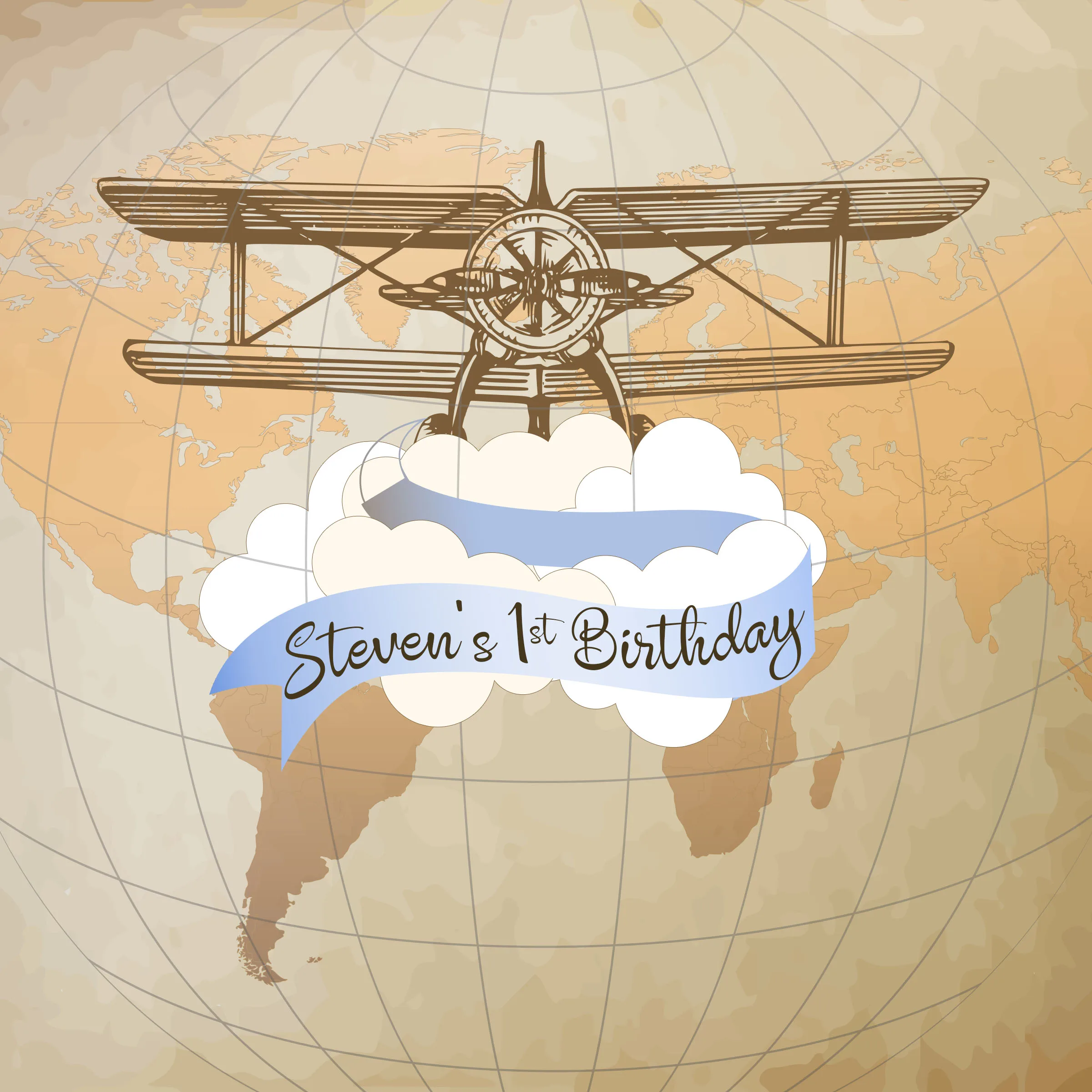 

custom Vintage Flyer Plane Clouds Earth World Map photo backdrop High quality Computer print party background