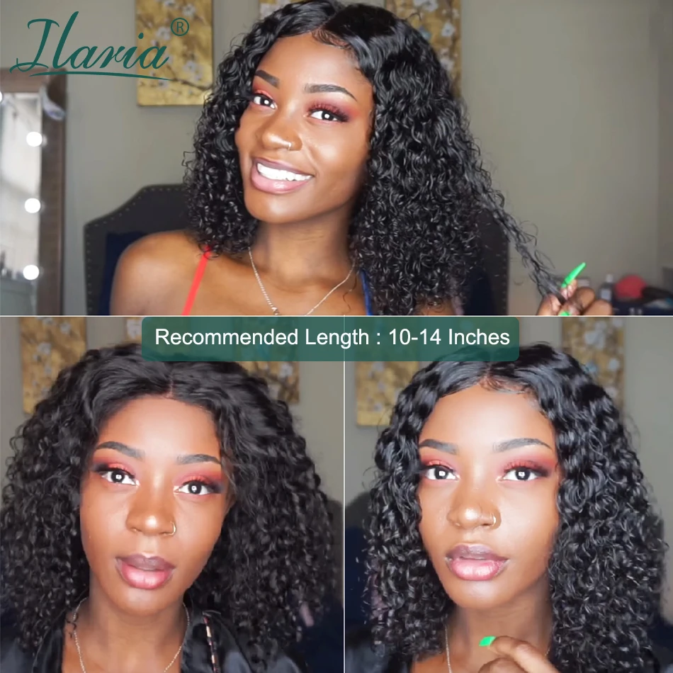 Online Pelucas de pelo humano con frente de encaje rizado Jerry corto Ilaria para mujeres negras pelucas de pelo Remy brasileño con pelo Bady