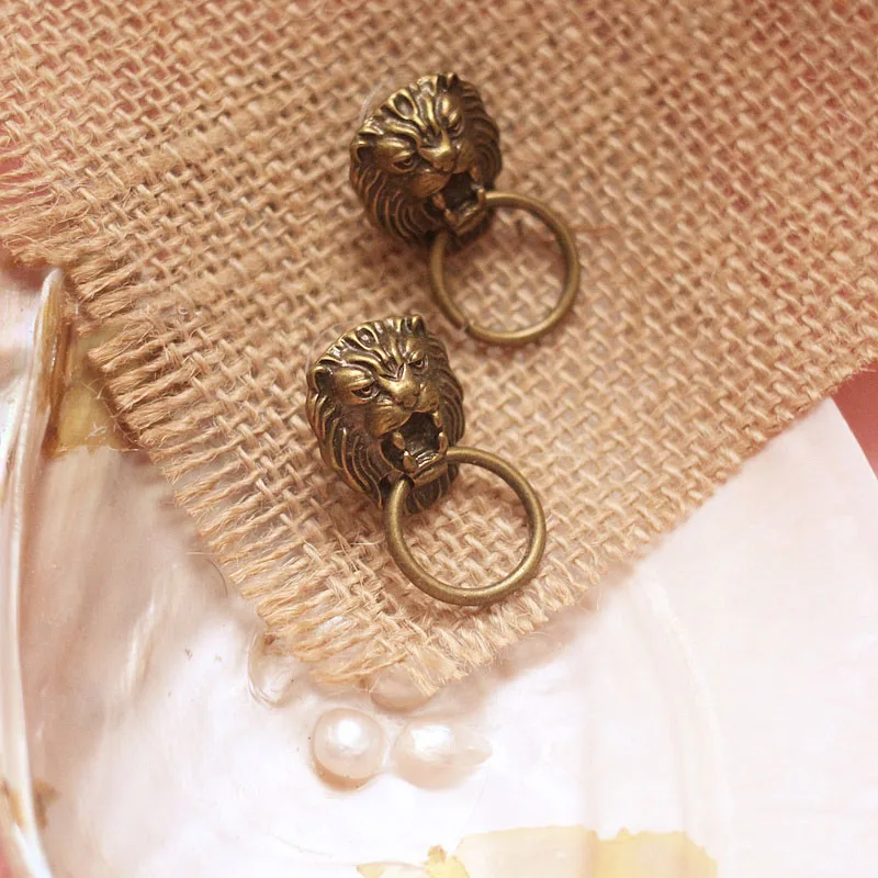 Винтажный дверной молоток со львом серьги для женщин Преувеличенные медные 2019