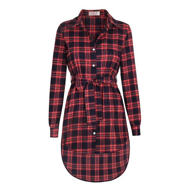 

Plaid Vintage Women Blouse Shirt Button Bandage Feminine Blusa Irregular Hem Turn Down Collar Long Sleeve Plus Size LJ5932T
