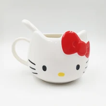 Cartoon Little Cat Bone Ceramic Coffee Milk Tea Mug Cup with Lid Spoon Gift Mug X $